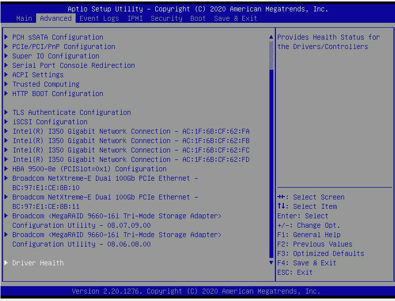 No BIOS option for 9400 9500 and 9600 series controllers